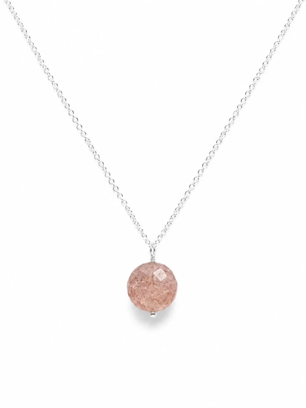N0079 Strawberry Quartz Round Necklace (S925)